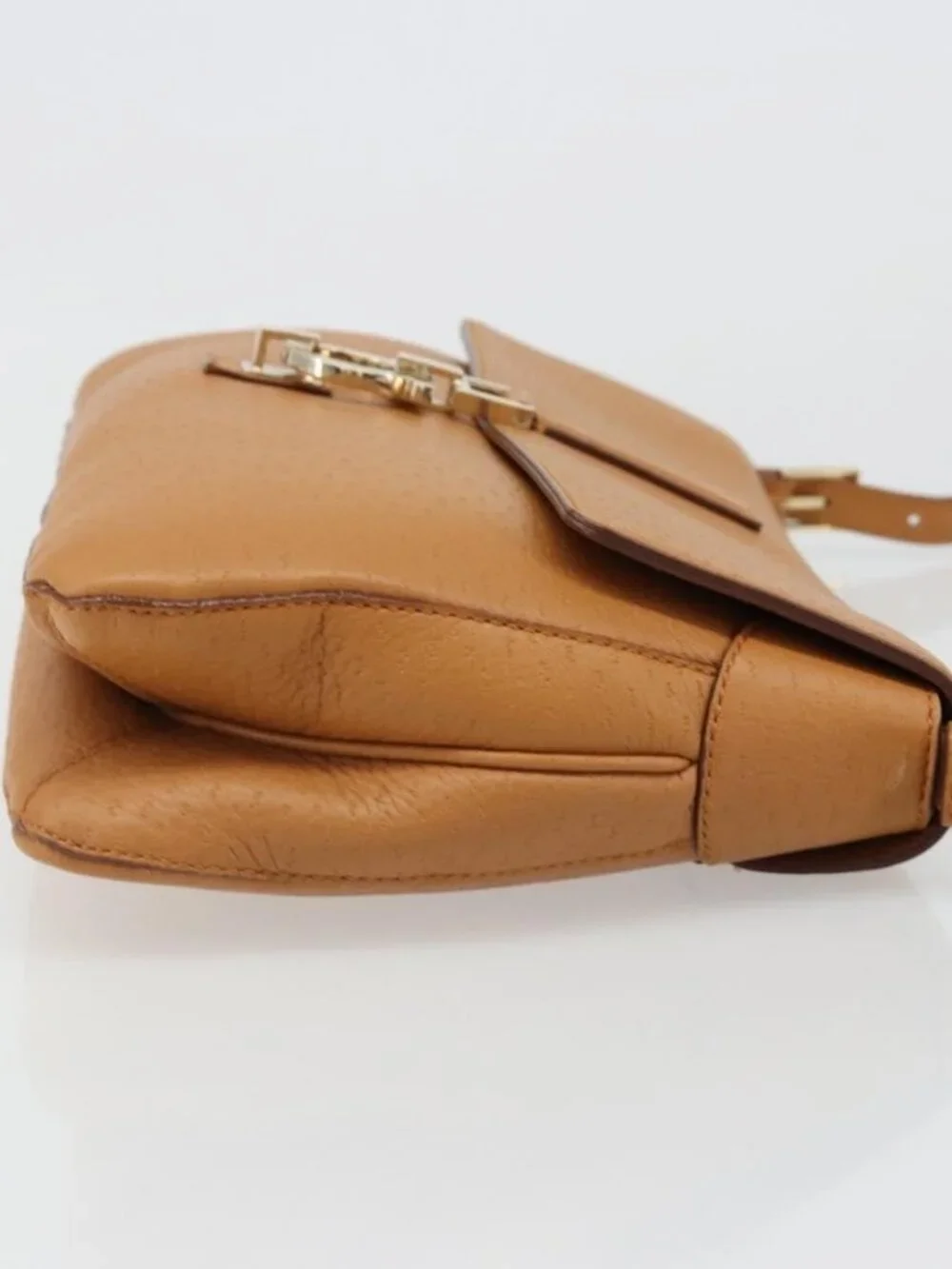 Salvatore Ferragamo Gancini Shoulder Bag Leather Brown Gold Auth 186271A